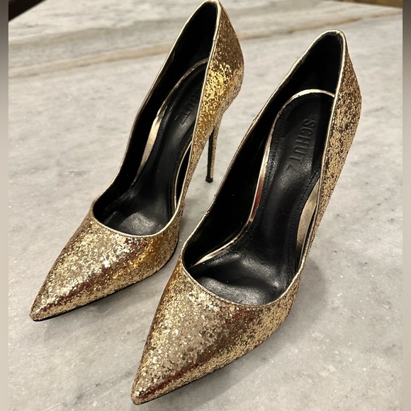 Schutz Gold Glitter Heels - 8 - NEW - Picture 5 of 7